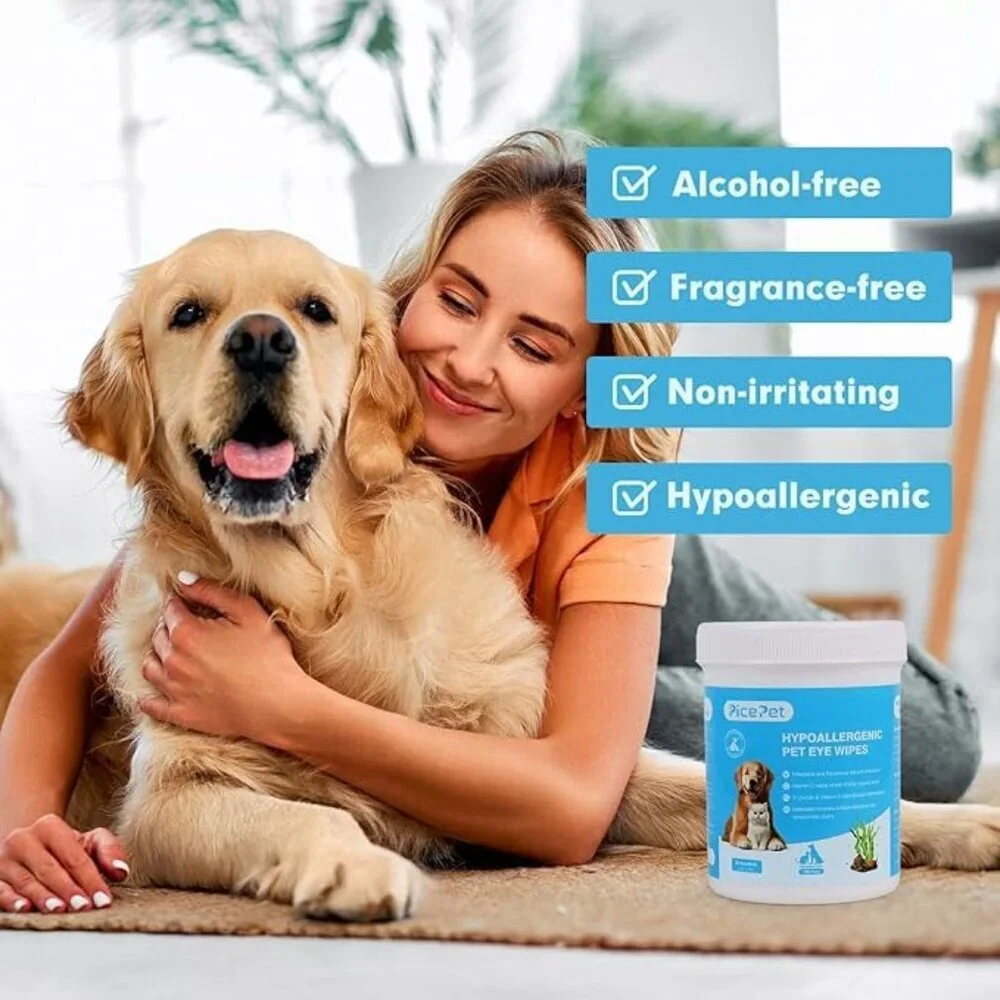 Hypoallergenic Eye Wipes for Dog & Cats, 100 Pcs Plant-Based Tear Stain Remover